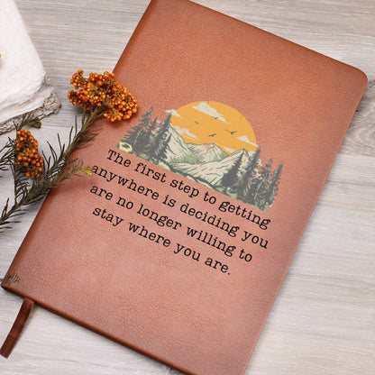 First Step To Getting Anywhere - Custom Leather Journal - Inspirational Notebook - Liliana and Liam