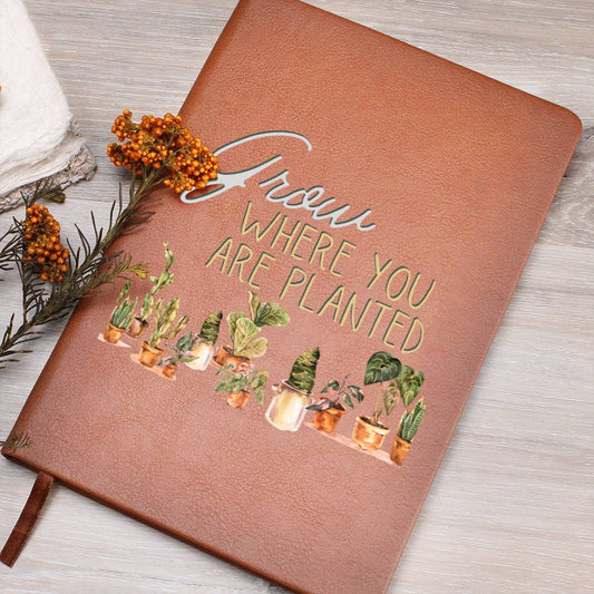 Grow Where You Are Planted - Custom Leather Journal - Plant Lover Notebook - Liliana and Liam