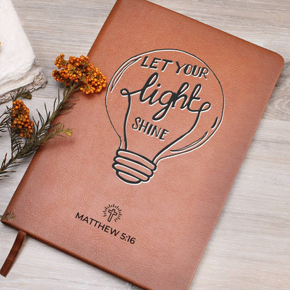 Let Your Light Shine - Matthew 5:16 - Custom Leather Journal - Christian Notebook - Liliana and Liam