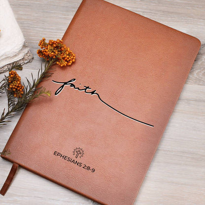 Through Faith - Ephesians 2:8 - 9 - Custom Leather Journal - Christian Notebook - Liliana and Liam