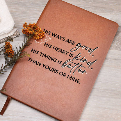 His Ways, His Timing - Custom Leather Journal - Christian Notebook - Liliana and Liam