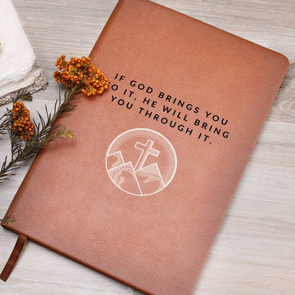 If God Brings You To It - Custom Leather Journal - Christian Notebook - Liliana and Liam
