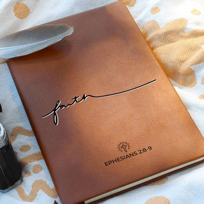 Through Faith - Ephesians 2:8 - 9 - Custom Leather Journal - Christian Notebook - Liliana and Liam