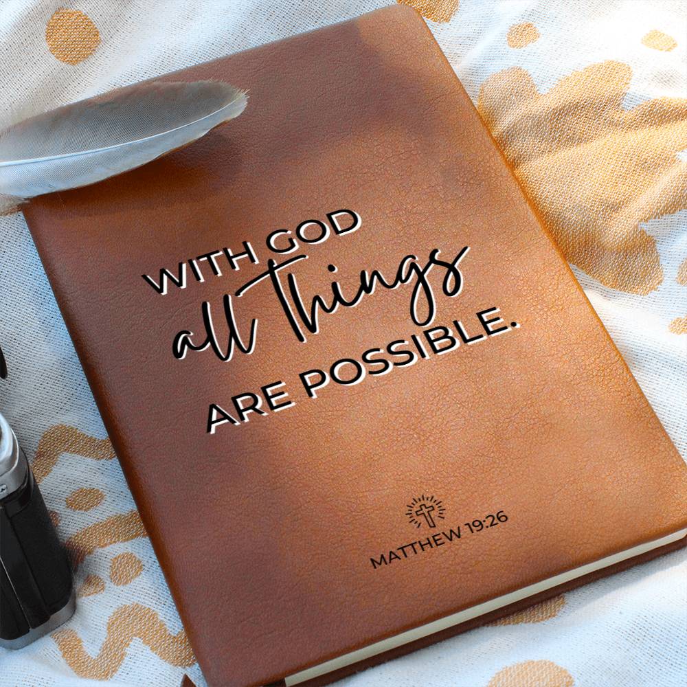 Christian Notebook - All Things Are Possible - Matthew 19:26 - Inspirational Leather Journal - Encouragement, Birthday or Christmas Gift