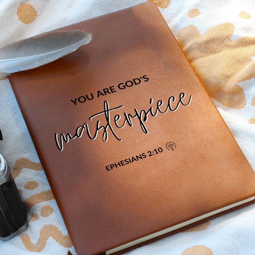 Christian Notebook - God's Masterpiece - Ephesian 2:10 - Inspirational Leather Journal - Encouragement, Birthday or Christmas Gift