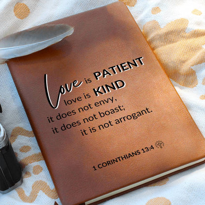 Love Is Patient - 1 Corinthians 13:4 - Custom Leather Journal - Christian Notebook - Liliana and Liam