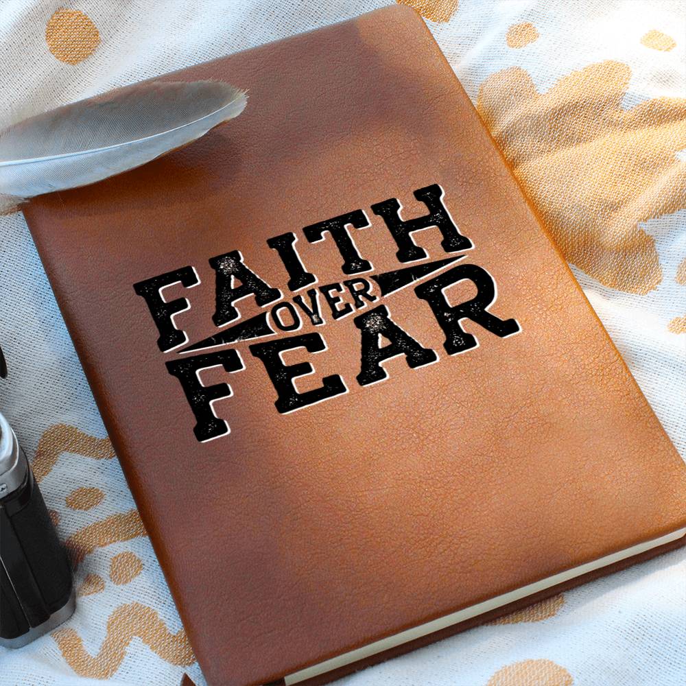 Christian Notebook - Faith Over Fear - Inspirational Leather Journal - Encouragement, Birthday or Christmas Gift