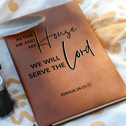 As For Me And My House - Joshua 24:15 - Custom Leather Journal - Christian Notebook - Liliana and Liam