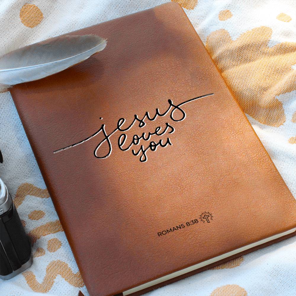 Christian Notebook - Jesus Loves You - Romans 8:38 - Inspirational Leather Journal - Encouragement, Birthday or Christmas Gift