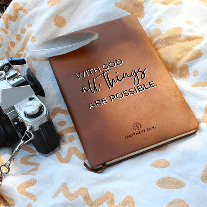 All Things Are Possible - Matthew 19:26 - Custom Leather Journal - Christian Notebook - Liliana and Liam