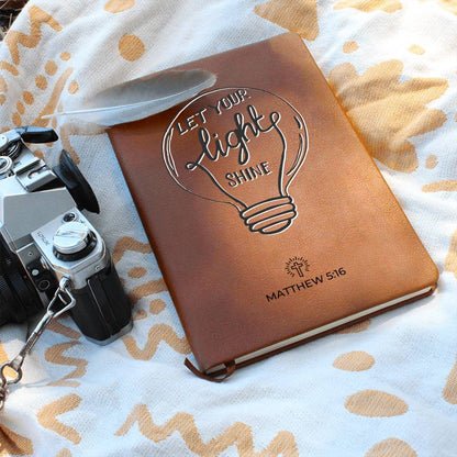 Let Your Light Shine - Matthew 5:16 - Custom Leather Journal - Christian Notebook - Liliana and Liam