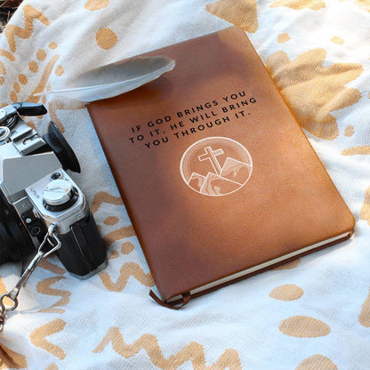 If God Brings You To It - Custom Leather Journal - Christian Notebook - Liliana and Liam