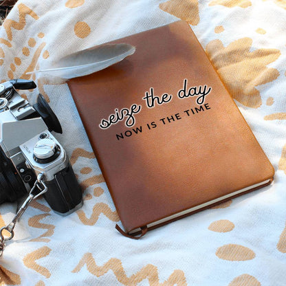 Seize The Day - Custom Leather Journal - Inspirational Notebook - Liliana and Liam