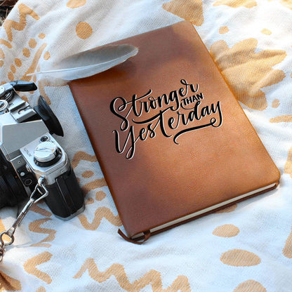 Stronger Than Yesterday - Custom Leather Journal - Inspirational Notebook - Liliana and Liam