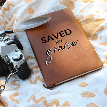 Saved By Grace - Custom Leather Journal - Christian Notebook - Liliana and Liam