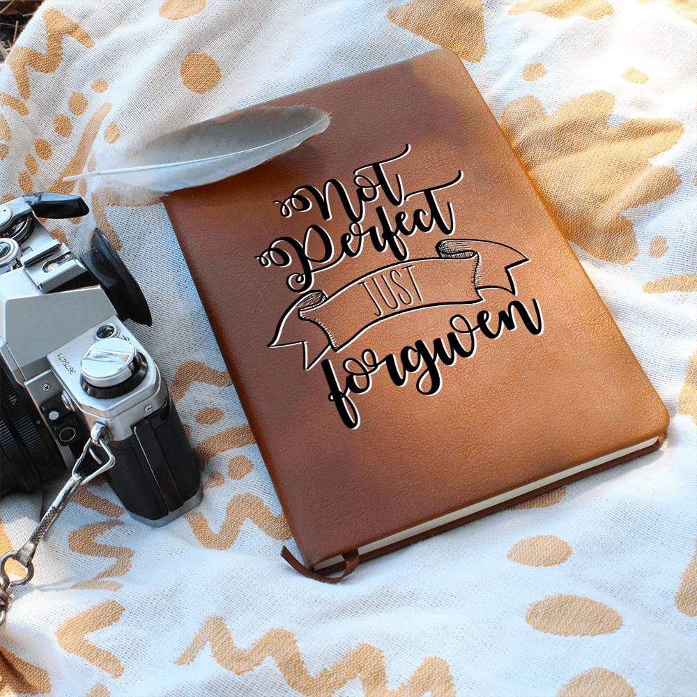 Christian Notebook - Not Perfect, Just Forgiven - Inspirational Leather Journal - Encouragement, Birthday or Christmas Gift