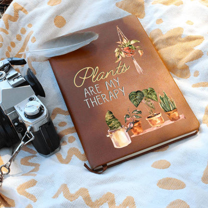 Plants Are My Therapy - Leather Journal - Birthday or Christmas Gift For Boho Plant Lover