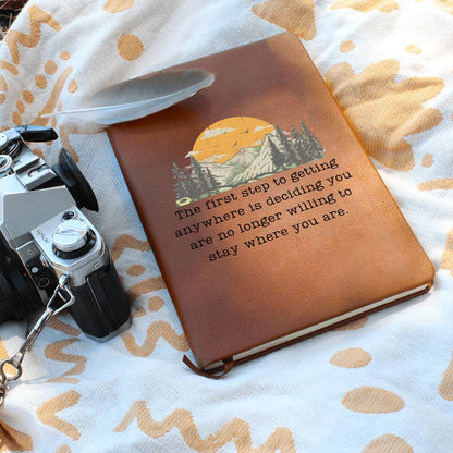 First Step To Getting Anywhere - Custom Leather Journal - Inspirational Notebook - Liliana and Liam