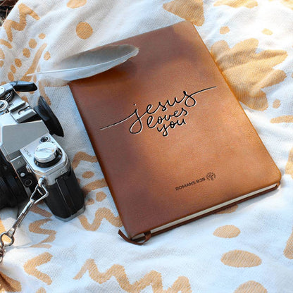 Jesus Loves You - Romans 8:38 - Custom Leather Journal - Christian Notebook - Liliana and Liam