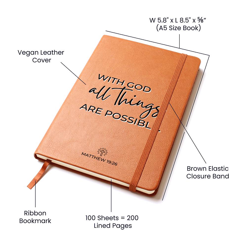 Christian Notebook - All Things Are Possible - Matthew 19:26 - Inspirational Leather Journal - Encouragement, Birthday or Christmas Gift