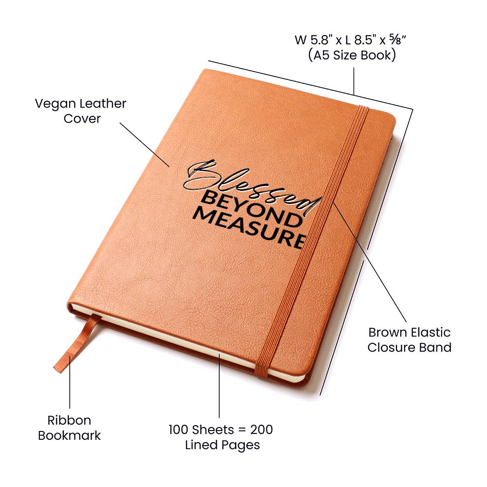 Christian Notebook - Blessed Beyond Measure - Inspirational Leather Journal - Encouragement, Birthday or Christmas Gift