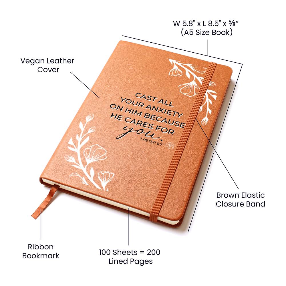 Christian Notebook - Case All Your Anxiety - 1 Peter 5:7 - Inspirational Leather Journal - Encouragement, Birthday or Christmas Gift