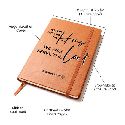As For Me And My House - Joshua 24:15 - Custom Leather Journal - Christian Notebook - Liliana and Liam