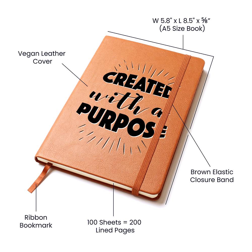 Christian Notebook - Created With A Purpose - Inspirational Leather Journal - Encouragement, Birthday or Christmas Gift