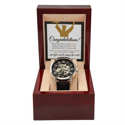 Graduation Gift For A Guy - Men's Openwork Watch + Watch Box - Graduation Gift Idea For Him - Liliana and Liam