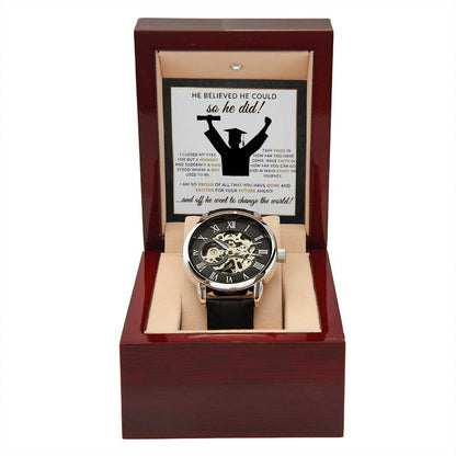 Men's Openwork Watch + Watch Box - Stylish Graduation Gift Set