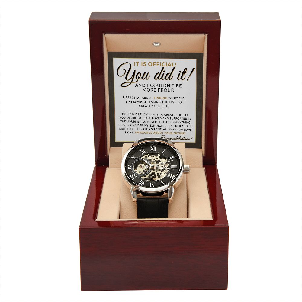 Congratulations - Graduation Gift For Him - I Am Proud - Men's Openwork Watch + Watch Box - Great 2024 Graduation Gift Idea For Him