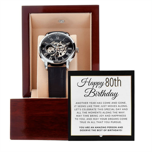 Men's Openwork Watch & Box Set - Perfect 80th Birthday Gift for Him