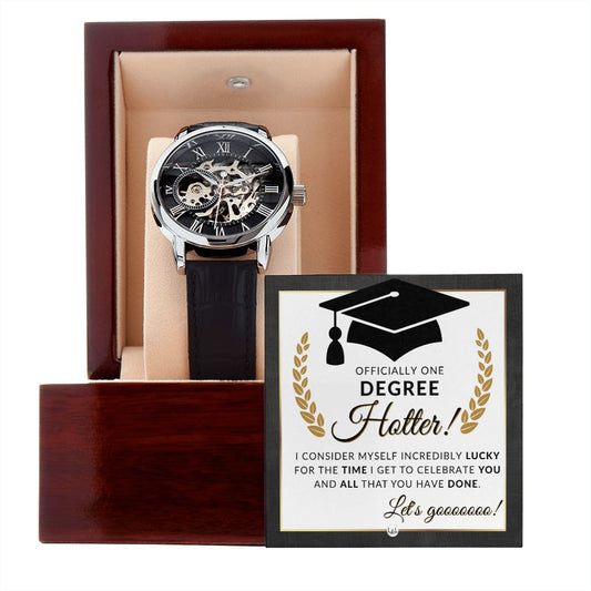 2024 Grad Gift For Him - Men's Openwork Watch + Watch Box - Great 2024 Graduation Gift Idea For Him