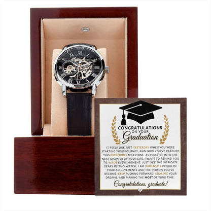 Graduate Gift For Him - Men's Openwork Watch + Watch Box - Graduation Gift Idea For Him - Liliana and Liam