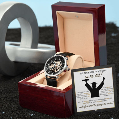 Men's Openwork Watch + Watch Box - Stylish Graduation Gift Set