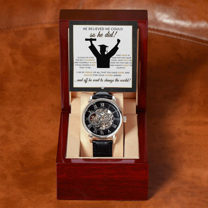 Men's Openwork Watch + Watch Box - Stylish Graduation Gift Set