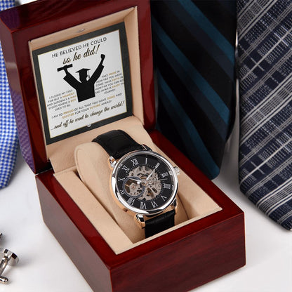 Men's Openwork Watch + Watch Box - Stylish Graduation Gift Set