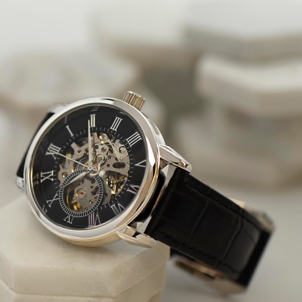 Carry My Love With You - Openwork Skeleton Watch + LED Watch Box - Gift For Bonus Son From Bonus Mom - Liliana and Liam