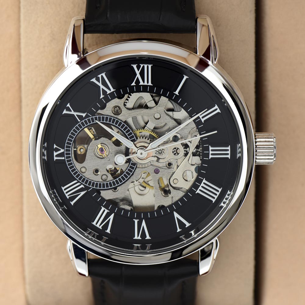 Grandson Gift From Grandma and Grandpa - You Can Achieve Anything - Men's Openwork Skeleton Watch + LED Watch Box - Great Christmas, Birthday, or Graduation Gift