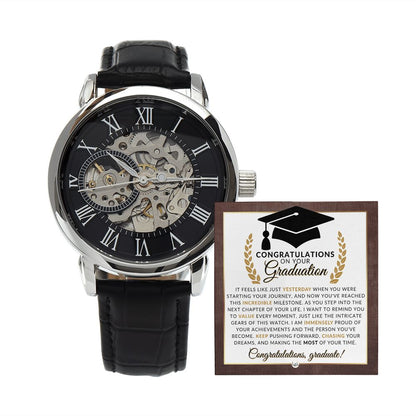 Graduate Gift For Him - Men's Openwork Watch + Watch Box - Graduation Gift Idea For Him - Liliana and Liam