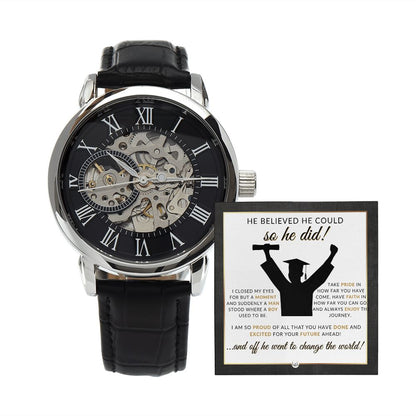 Men's Openwork Watch + Watch Box - Stylish Graduation Gift Set