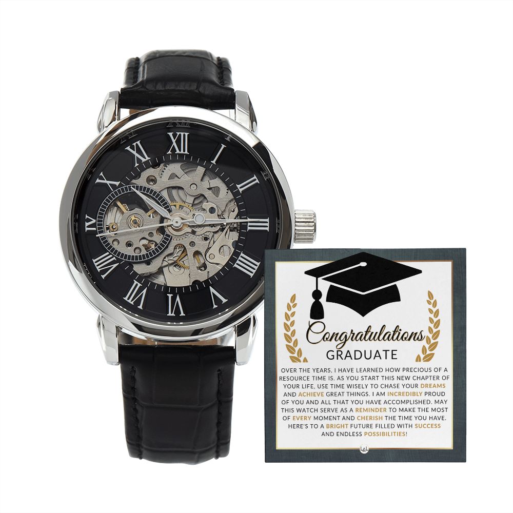 2024 Graduation Gift For Him - Men's Openwork Watch + Watch Box - Great 2024 Graduation Gift Idea For Him