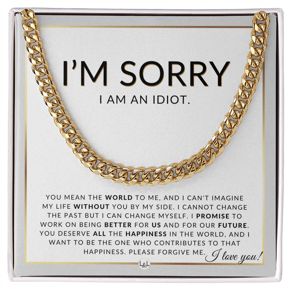 I Am Sorry Gift For Him - You Mean The World - Apology Gift For Husband, Fiancé or Boyfriend - Men's Chain Necklace + Heartfelt Message - Liliana and Liam