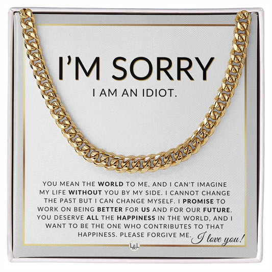 I Am Sorry Gift For Him - You Mean The World - Apology Gift For Husband, Fiancé or Boyfriend - Men's Chain Necklace + Heartfelt Message - Liliana and Liam