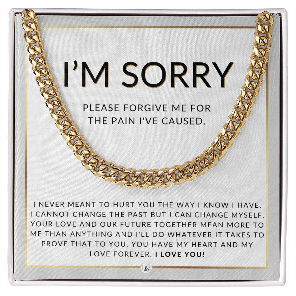 I Am Sorry Gift For Him - Please Forgive Me - Apology Gift For Husband, Fiancé or Boyfriend - Men's Chain Necklace + Heartfelt Message - Liliana and Liam