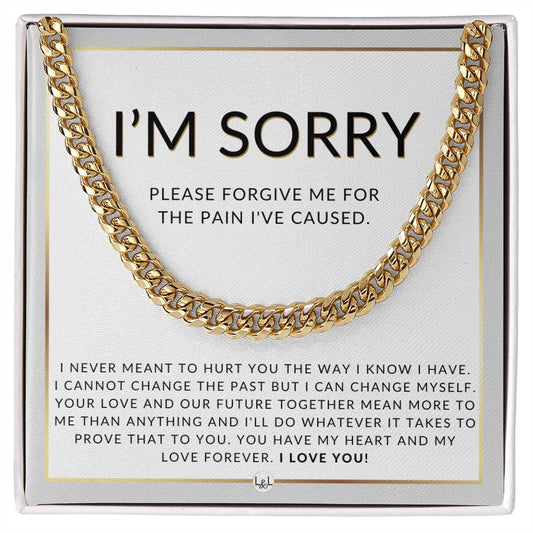 I Am Sorry Gift For Him - Please Forgive Me - Apology Gift For Husband, Fiancé or Boyfriend - Men's Chain Necklace + Heartfelt Message - Liliana and Liam