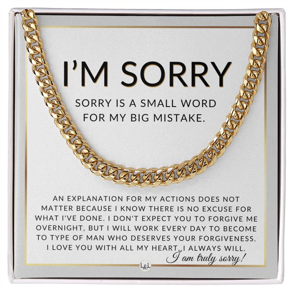 I Am Sorry Gift For Him - No Excuses - Apology Gift For Husband, Fiancé or Boyfriend - Men's Chain Necklace + Heartfelt Message - Liliana and Liam