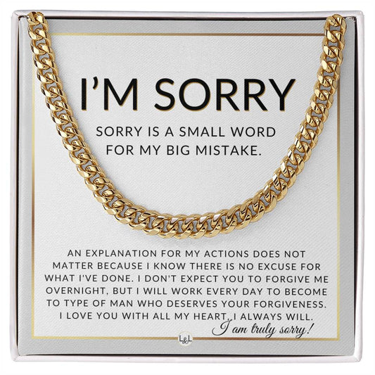 I Am Sorry Gift For Him - No Excuses - Apology Gift For Husband, Fiancé or Boyfriend - Men's Chain Necklace + Heartfelt Message - Liliana and Liam
