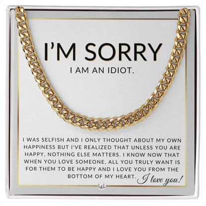 I Am Sorry Gift For Him - From The Bottom Of My Heart - Apology Gift For Husband, Fiancé or Boyfriend - Men's Chain Necklace + Heartfelt Message - Liliana and Liam