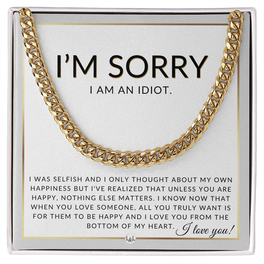 I Am Sorry Gift For Him - From The Bottom Of My Heart - Apology Gift For Husband, Fiancé or Boyfriend - Men's Chain Necklace + Heartfelt Message - Liliana and Liam